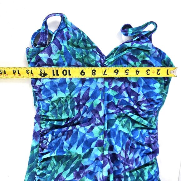 Vtg 90s/ Y2K Gabar Womens One Piece Swimsuit Ruched V Neck Abstract Unsized S/M - Picture 14 of 15